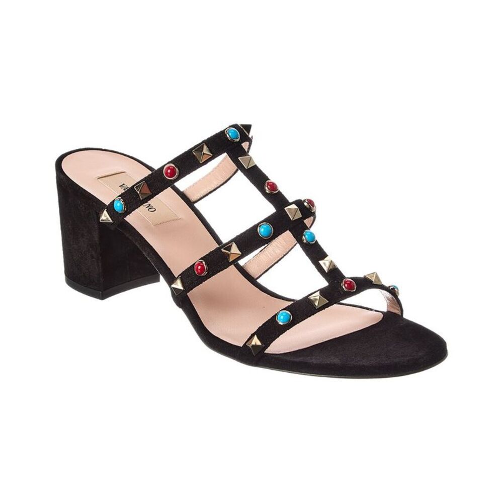 Valentino Rockstud Caged 60 Suede Sandal, Black
